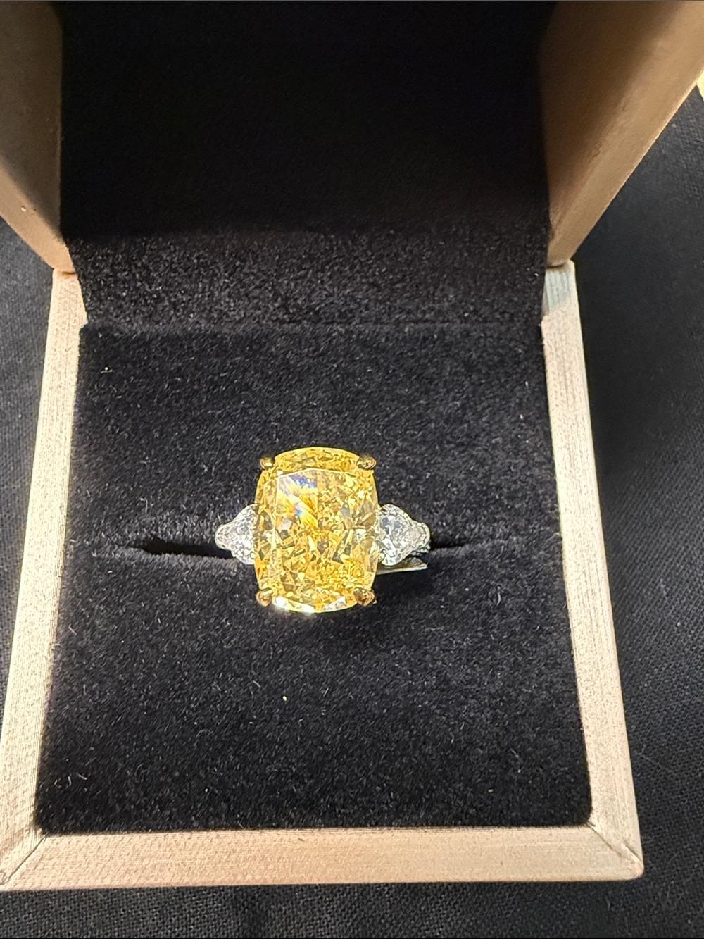 Yellow Cushion-Cut Gemstone Three-Stone Statement Ring